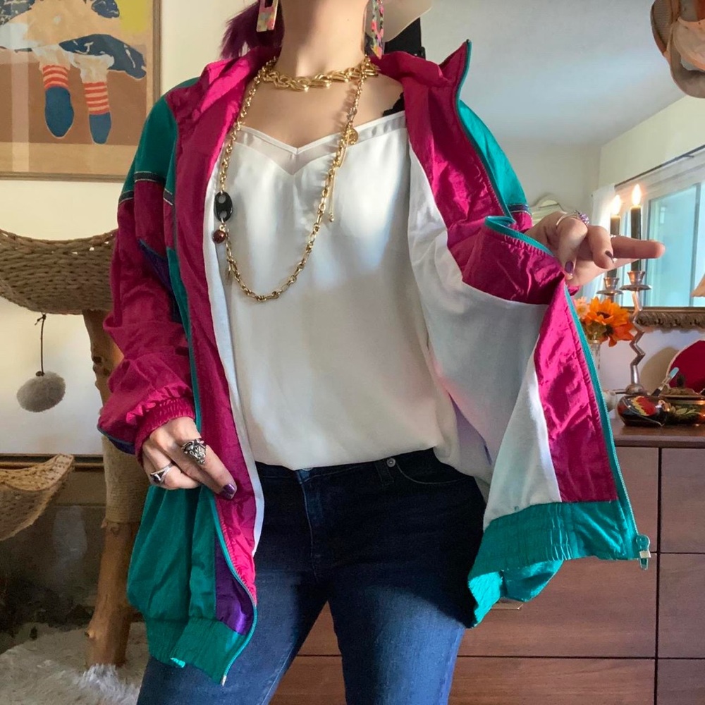 vintage 90s points west geometric track jacket/windbreaker / size 3xl